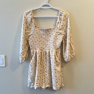 American Eagle Floral Romper with 3/4 Sleeves & Pockets